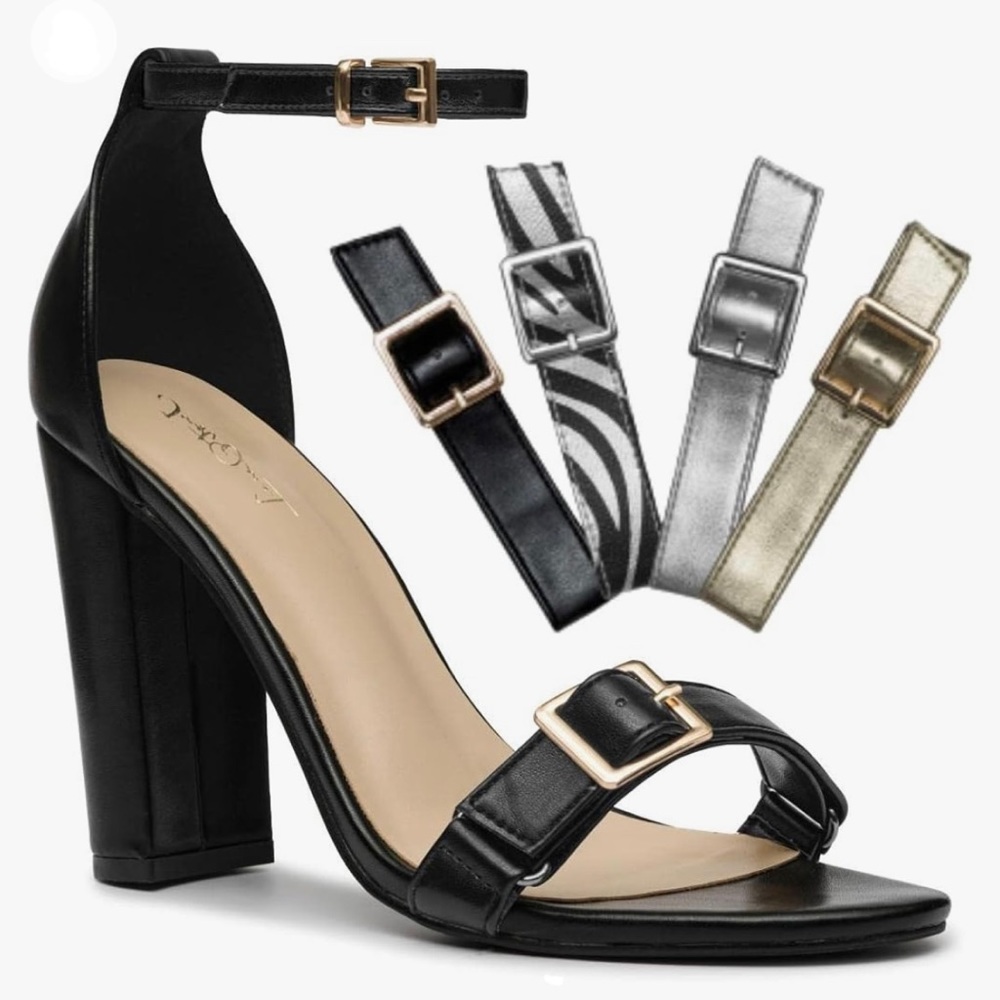 Interchangeable straps open toe block high heel women Size 5